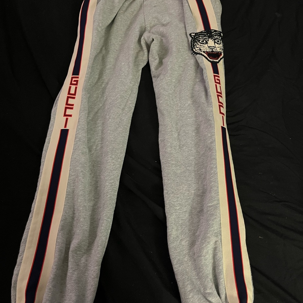 Gucci Gray and Red Sweatpants with Stripe Detail